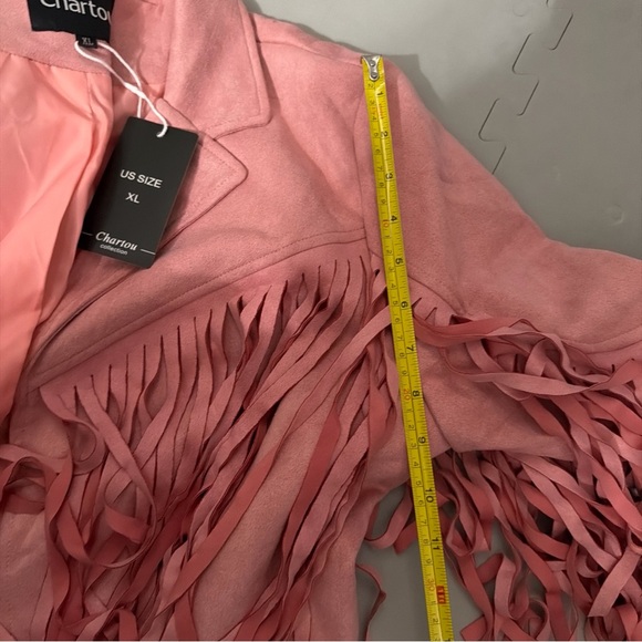 CHARTOU Pink Faux Suede Fringe Cropped Tassel Western Moto Jacket Women’s XL NWT - Picture 6 of 11